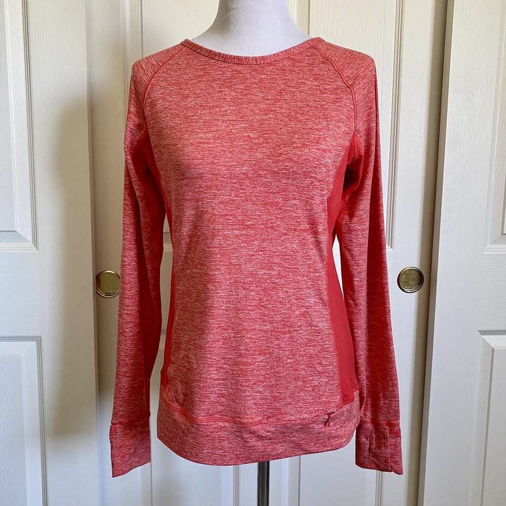 REVA Empower Me Coral Red Orange Heather Long Sleeve Running Top Thumbholes